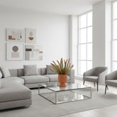 Artificial plant in a terracotta pot on a white background