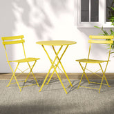 3PC Outdoor Bistro Set Steel Table and Chairs Patio Furniture Yellow
