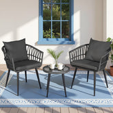 3PC Outdoor Bistro Set Patio Furniture Lounge Setting Table and Chairs Grey