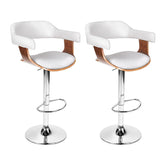 2x Wooden PU Leather Bar Stool - White and Chrome