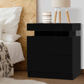 Bedside Table 2 Drawers Modern Black Nightstand with Lift-Up Top and Drawers - Black