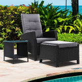 Outdoor Setting Recliner Chair Table Set Wicker lounge Patio Furniture Black