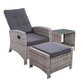 Outdoor Setting Recliner Chair Table Set Wicker lounge Patio Furniture Grey