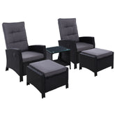 Outdoor Patio Recliner Chairs Table Setting Wicker Lounge 5pc Black