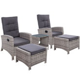 Outdoor Patio Recliner Chairs Table Setting Wicker Lounge 5pc Grey
