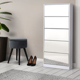 5 Drawer Mirrored Wooden Shoe Cabinet - White