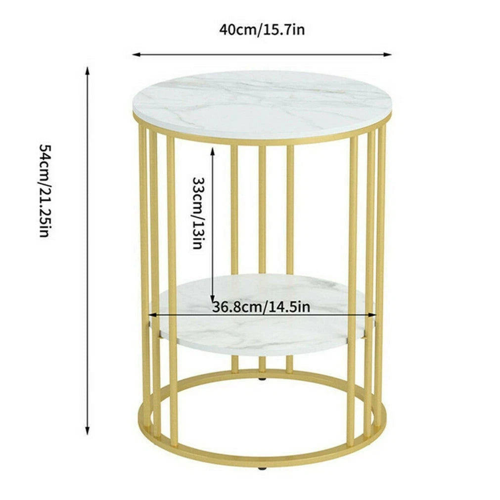 Round Sintered Stone End Table with Metal Frame – Durable Side Table for Living Room, Bedroom & Office