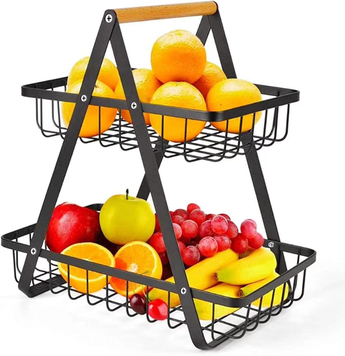 CARLA HOME 2-Tier Fruit Basket Stand for Kitchen Countertop for Fruits, Vegetables, Bread & Snacks with Wooden Handle-1978962253923356672