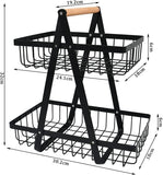 CARLA HOME 2-Tier Fruit Basket Stand for Kitchen Countertop for Fruits, Vegetables, Bread & Snacks with Wooden Handle-1978962253923356675