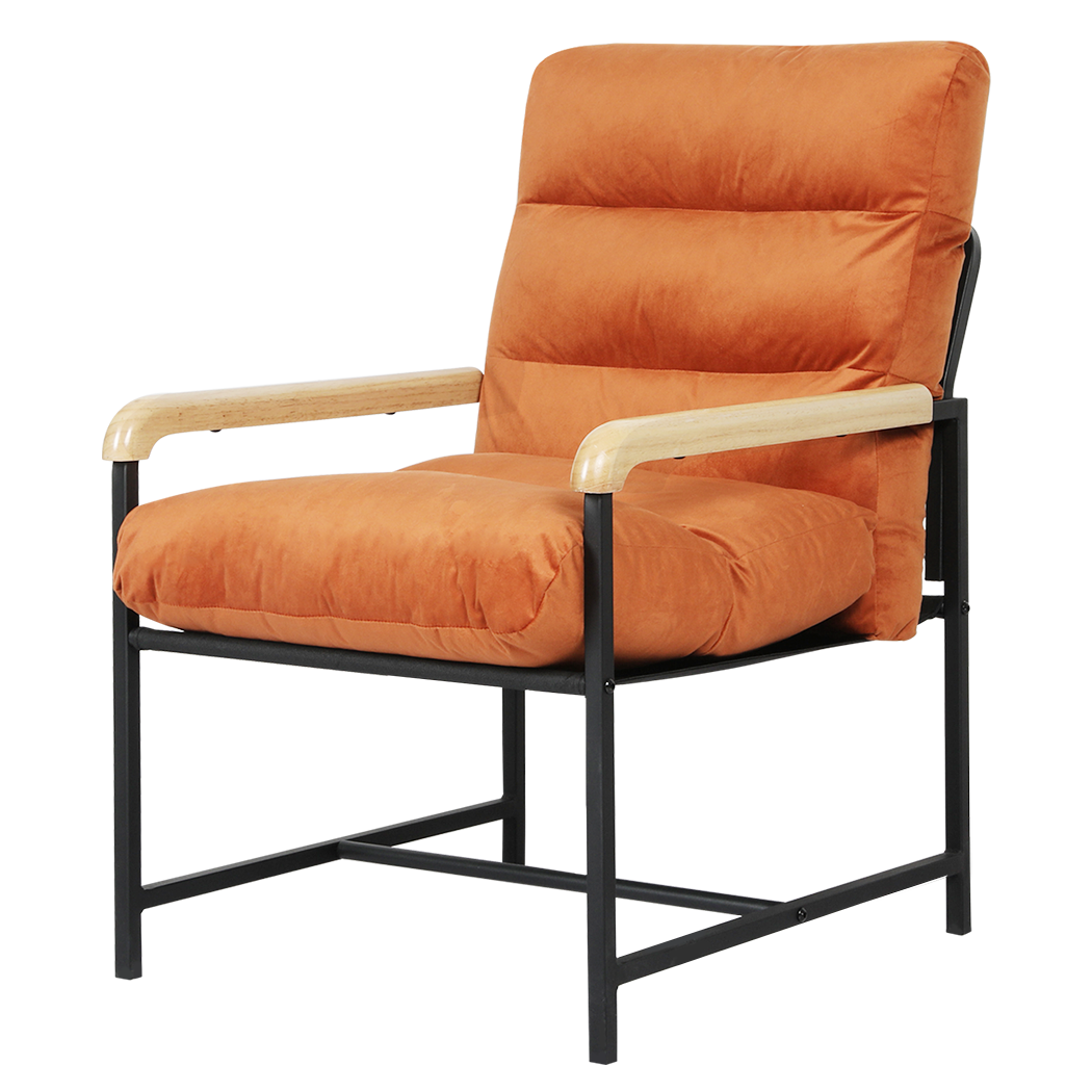 Levede Metal Framed Lounge Chair Velvet in Orange-1975420342130315272