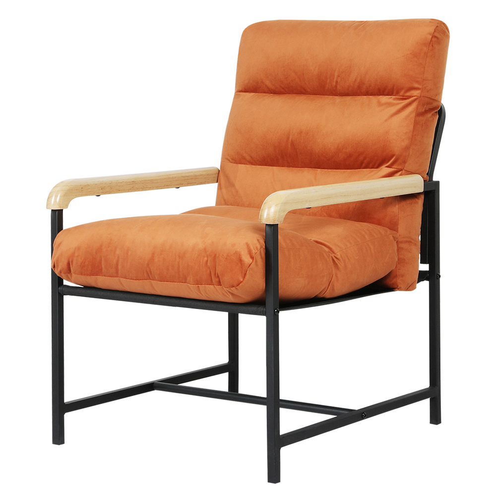 Levede Metal Framed Lounge Chair Velvet in Orange-1975420342130315272