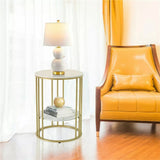 Round Sintered Stone End Table with Metal Frame – Durable Side Table for Living Room, Bedroom & Office