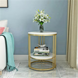 Round Sintered Stone End Table with Metal Frame – Durable Side Table for Living Room, Bedroom & Office