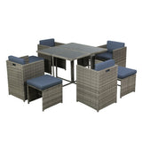 Outdoor Dining Set 9-Piece Wicker Table Chairs Setting Grey