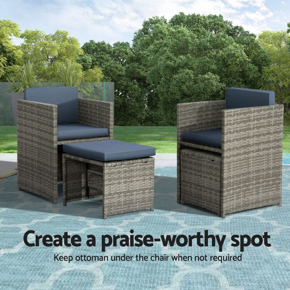 Outdoor Dining Set 9-Piece Wicker Table Chairs Setting Grey