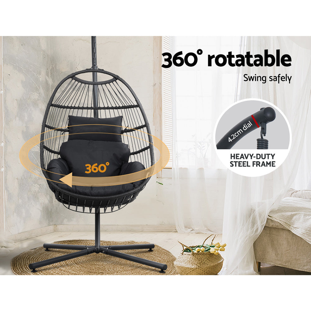 Hanging Pod Chair Outdoor Egg Swing Chair Wicker Rope Pod Stand Foldable Grey