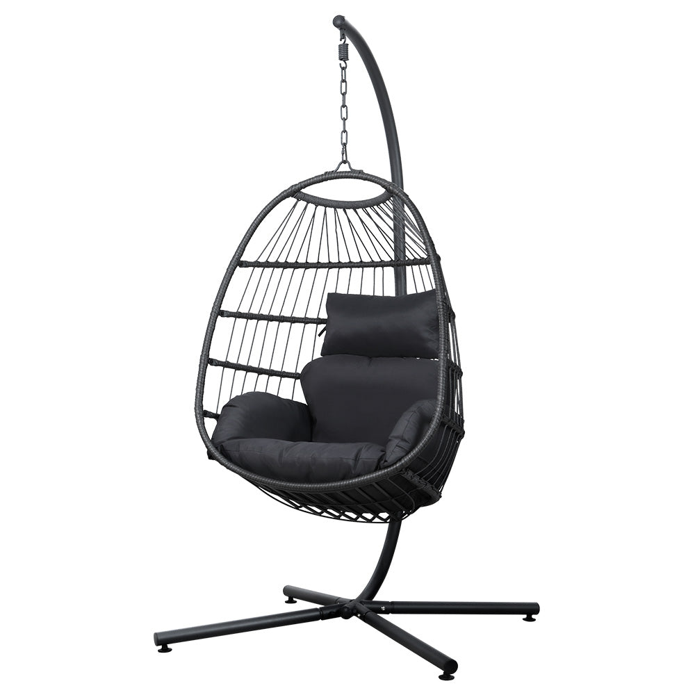 Hanging Pod Chair Outdoor Egg Swing Chair Wicker Rope Pod Stand Foldable Grey