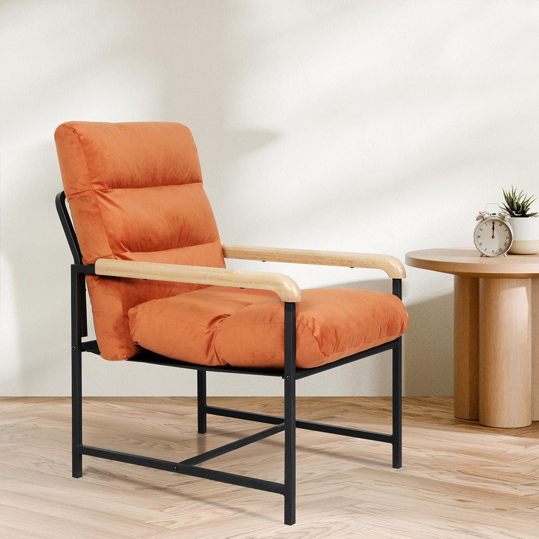 Levede Metal Framed Lounge Chair Velvet in Orange-1975420342130315270
