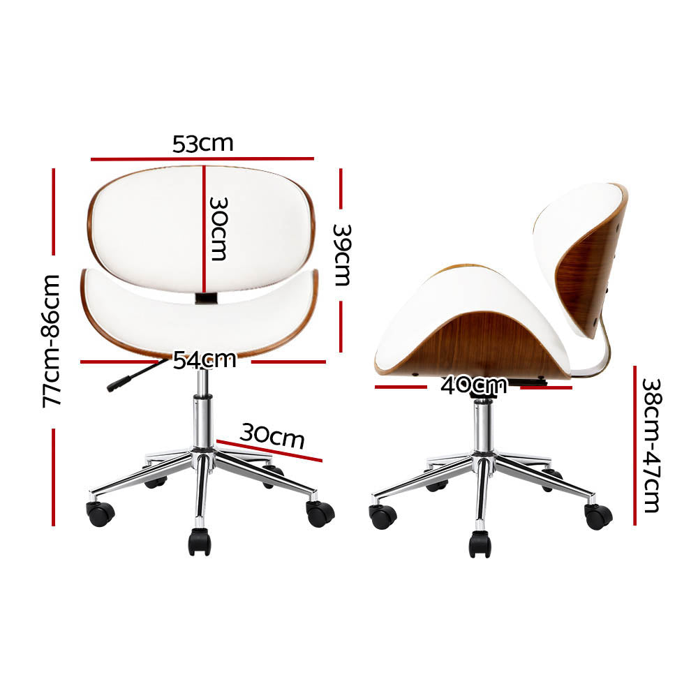 Wooden & PU Leather Office Desk Chair - White