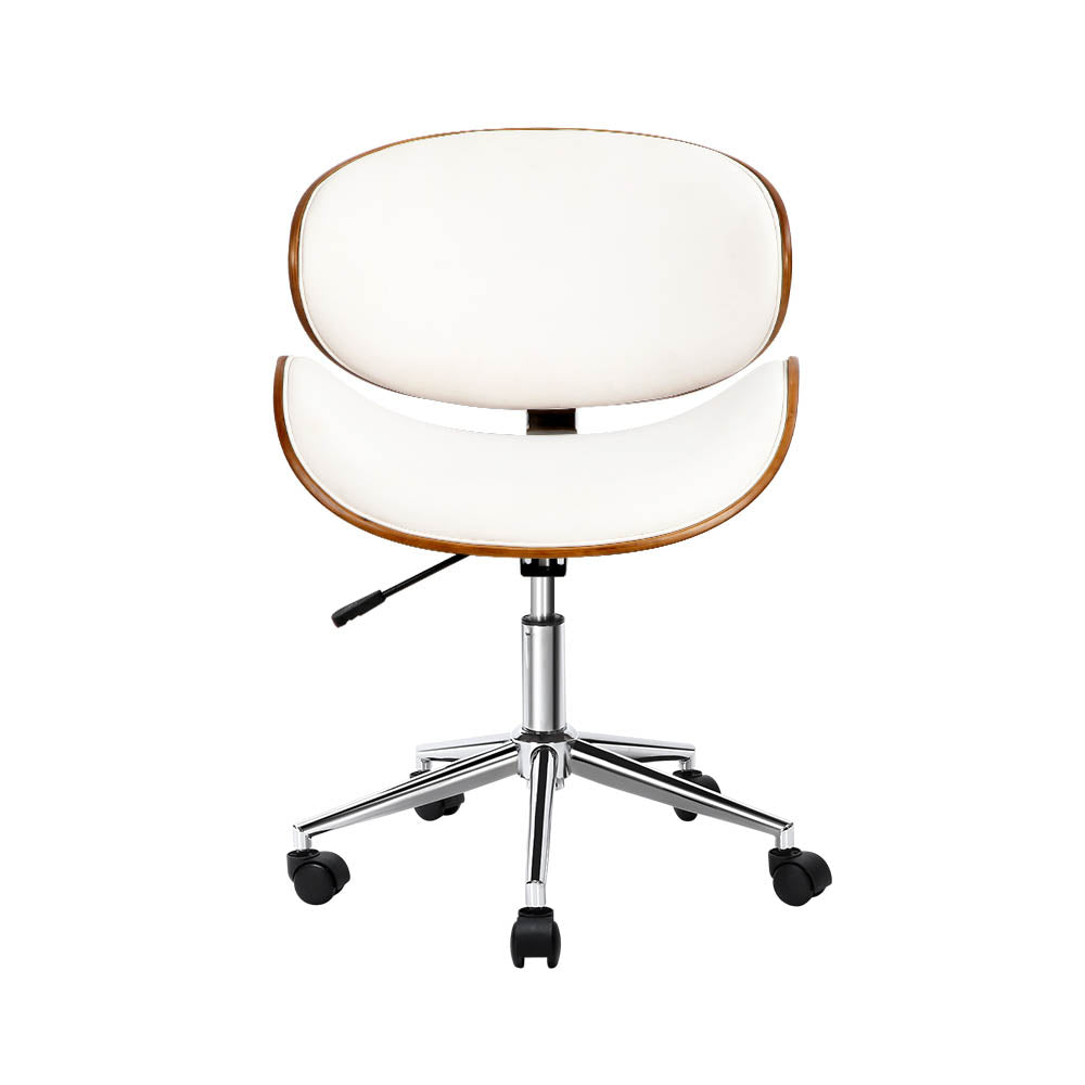 Wooden & PU Leather Office Desk Chair - White