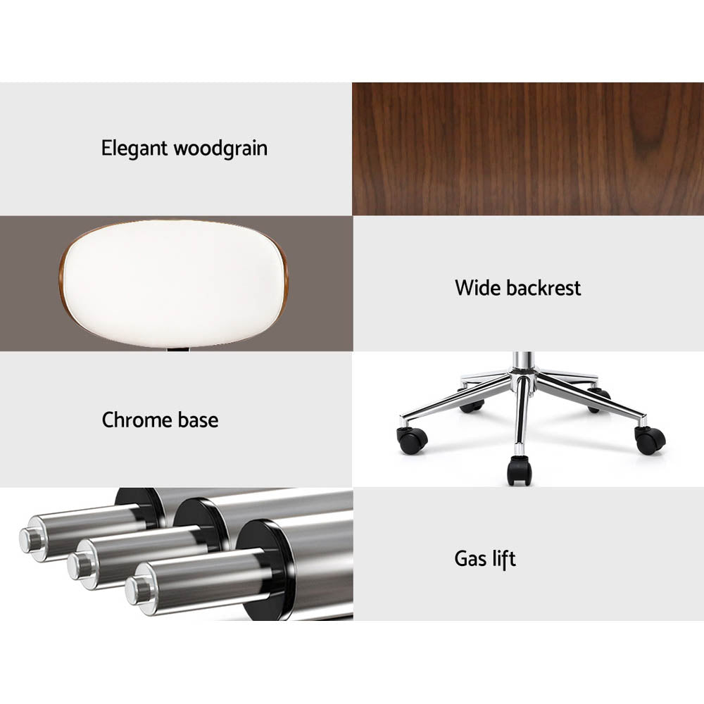 Wooden & PU Leather Office Desk Chair - White