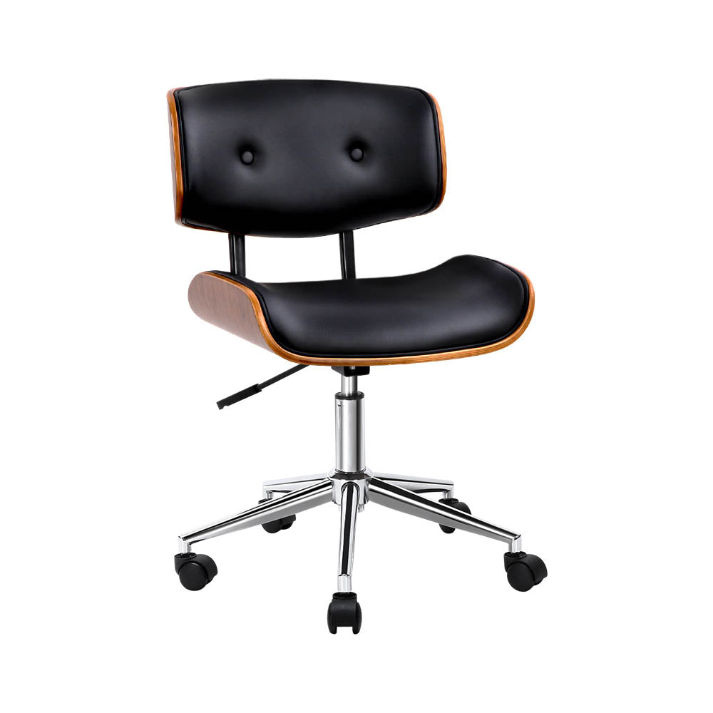 Wooden & PU Leather Office Desk Chair - Black