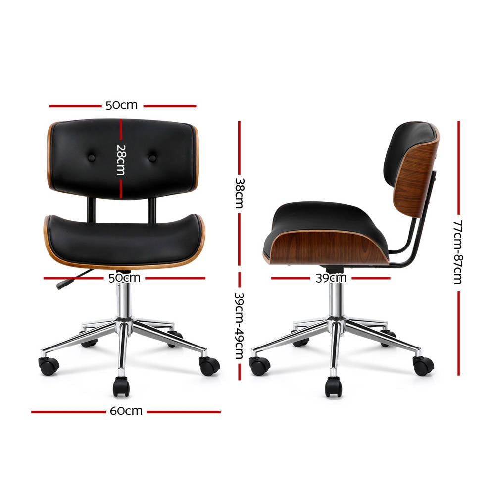 Wooden & PU Leather Office Desk Chair - Black