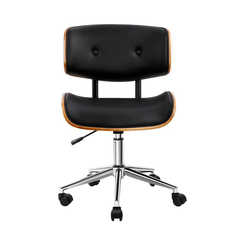 Wooden & PU Leather Office Desk Chair - Black