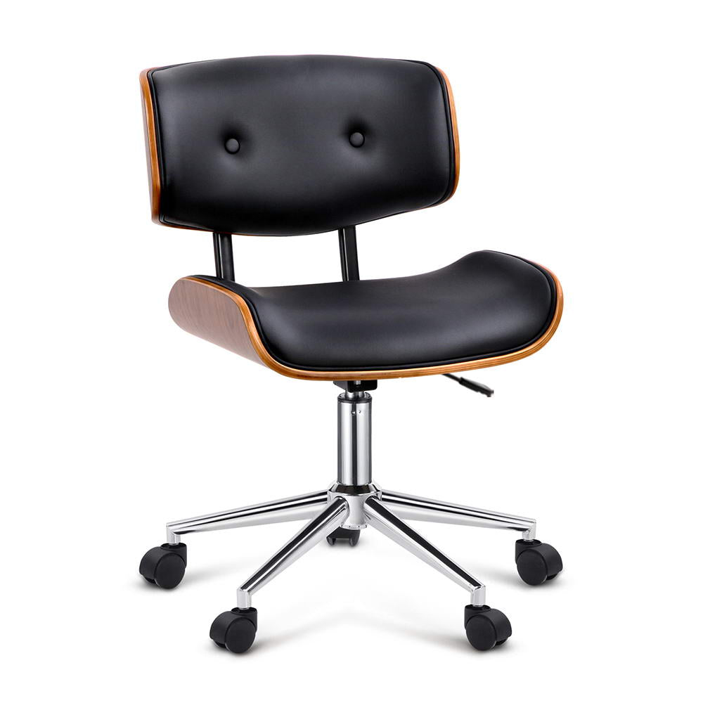 Wooden & PU Leather Office Desk Chair - Black