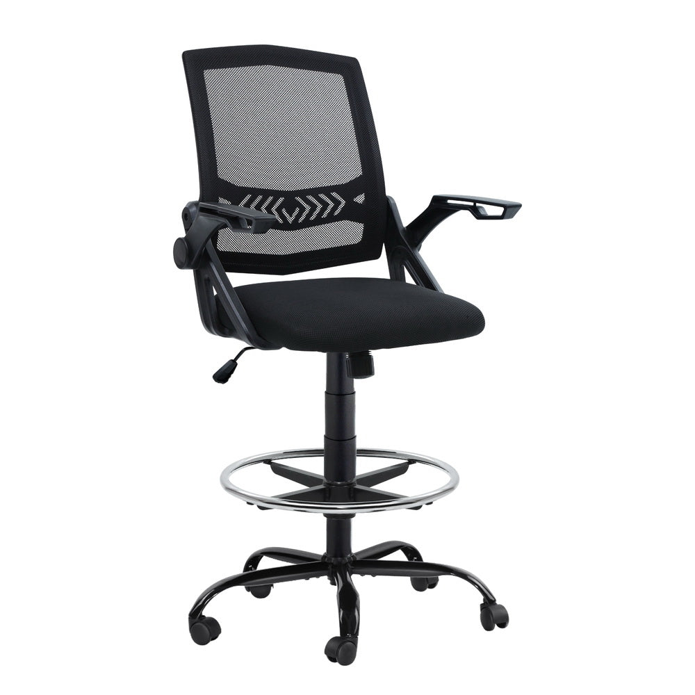 Office Chair Veer Drafting Stool Mesh Chairs Flip Up Armrest Black