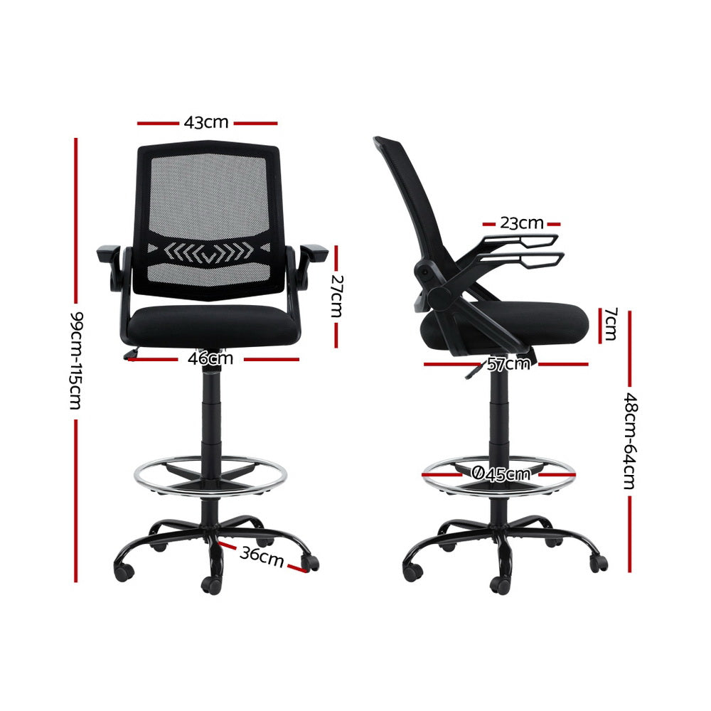 Office Chair Veer Drafting Stool Mesh Chairs Flip Up Armrest Black