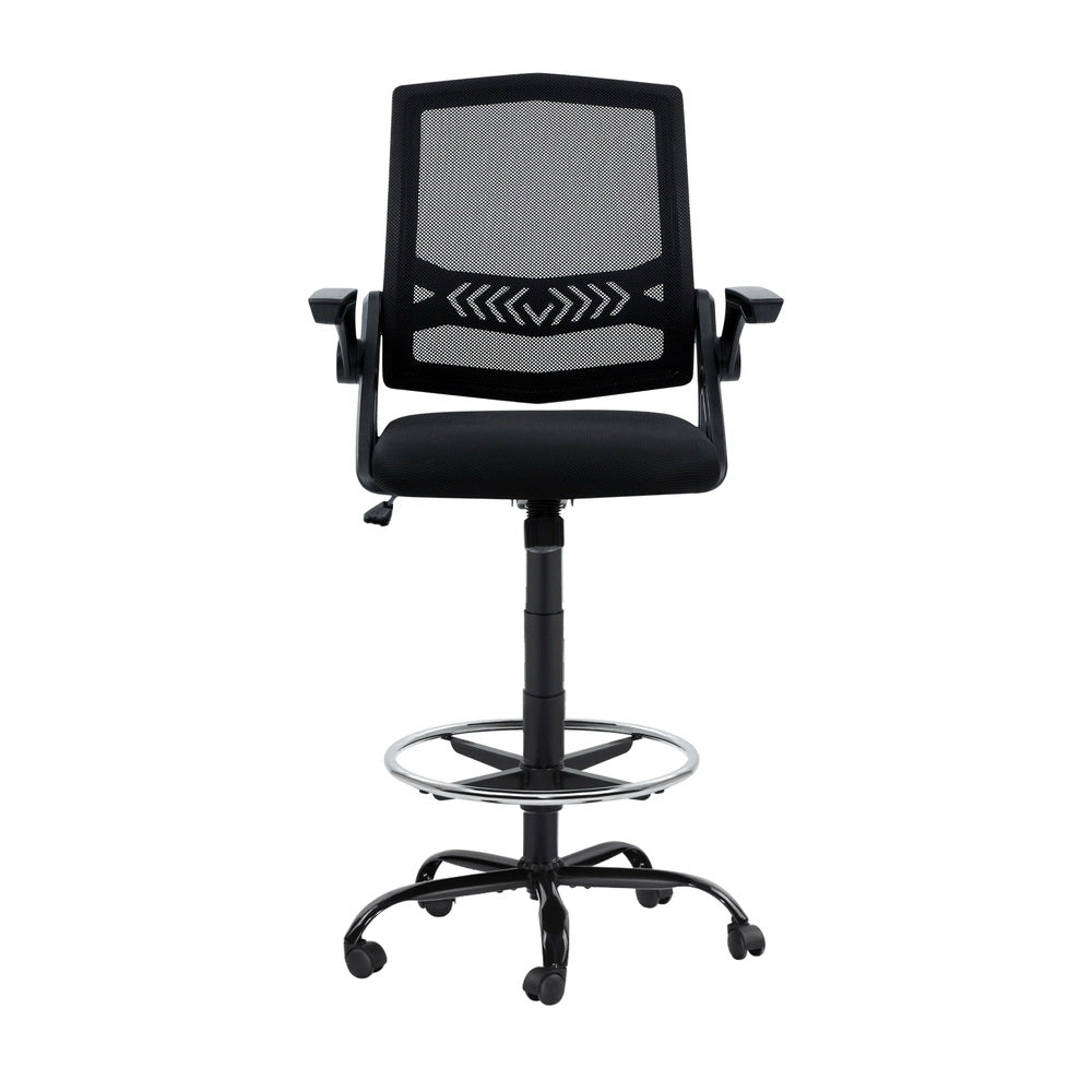Office Chair Veer Drafting Stool Mesh Chairs Flip Up Armrest Black