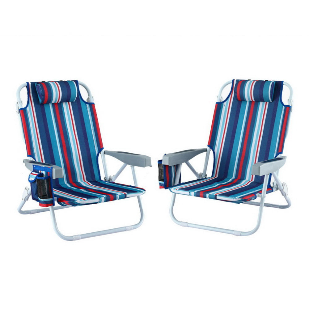 All-in-One Adjustable Outdoor Recliner – 2 Pack Outdoor Chairs Beach Lightweight Blue