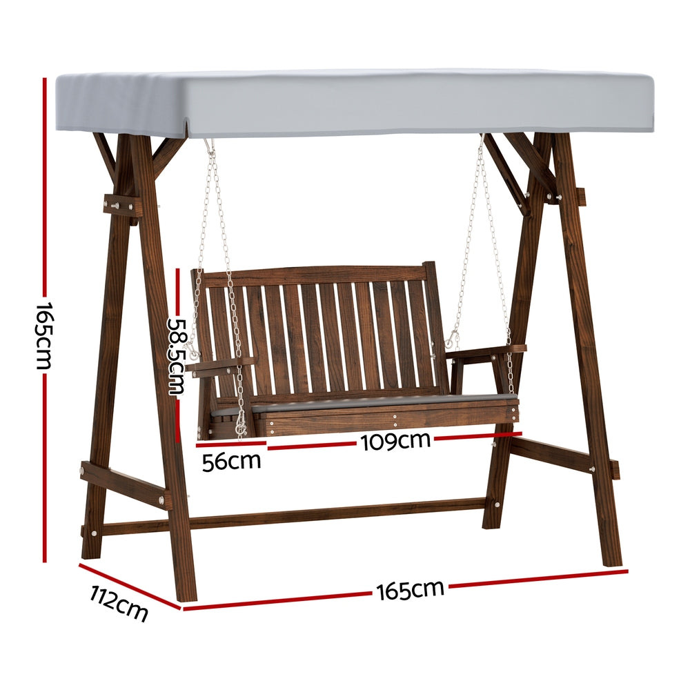 Swing Chair Wooden Garden Bench Canopy 2 Seater Outdoor Furniture
