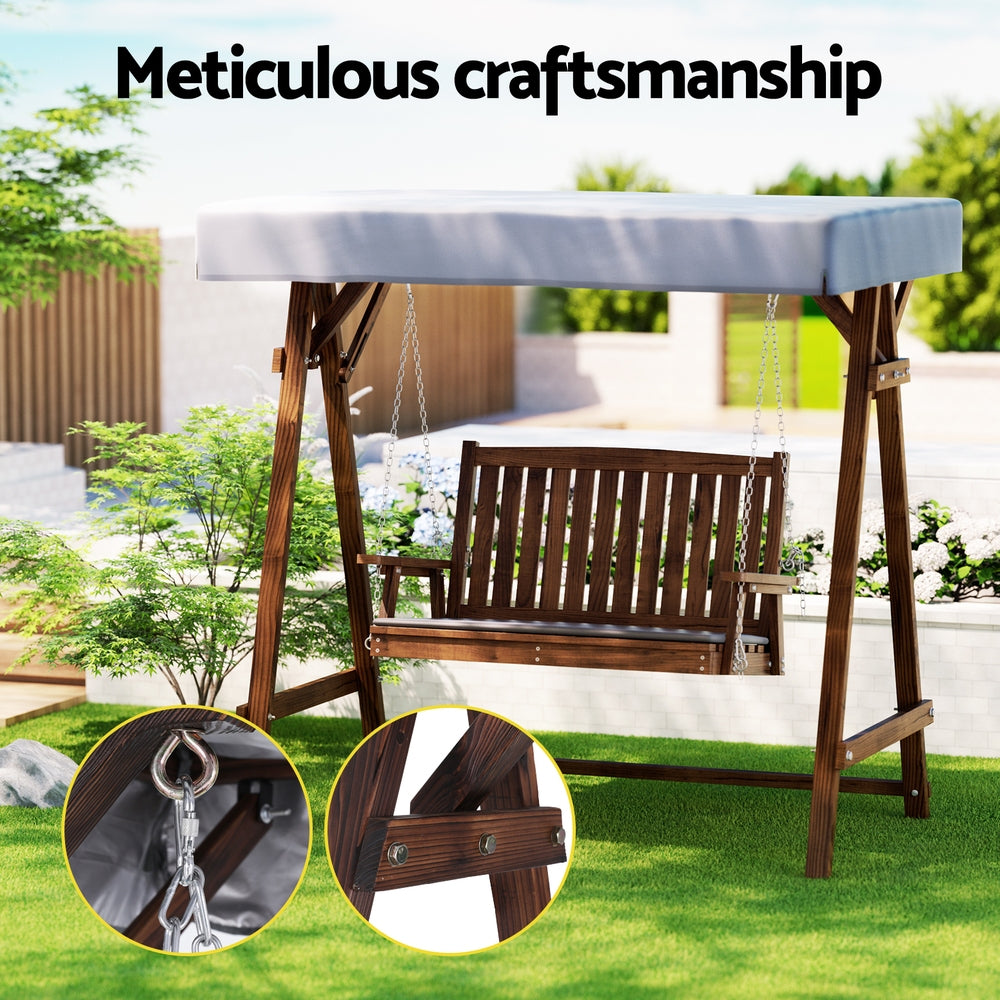 Swing Chair Wooden Garden Bench Canopy 2 Seater Outdoor Furniture