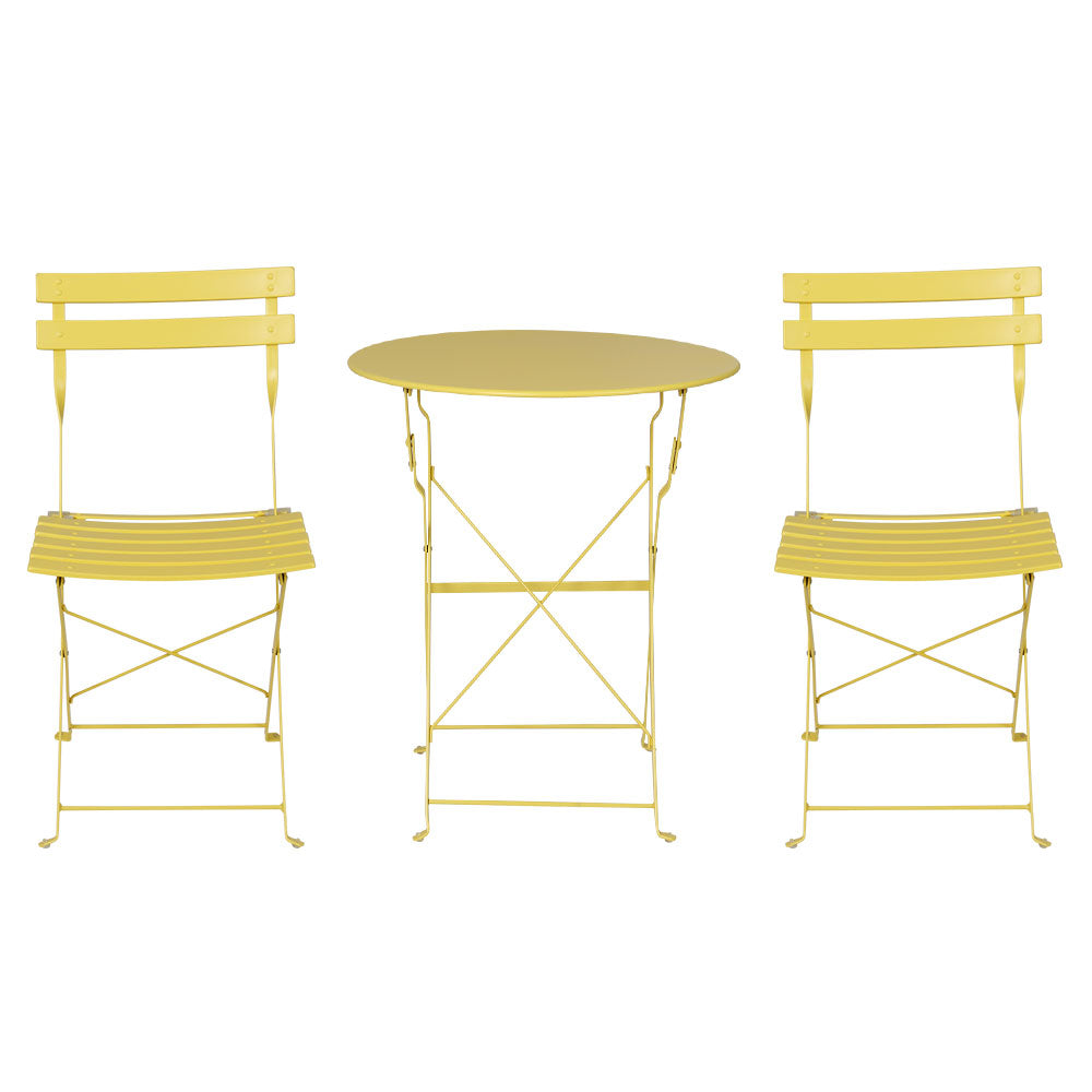 3PC Outdoor Bistro Set Steel Table and Chairs Patio Furniture Yellow