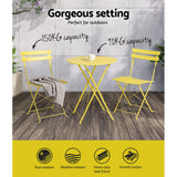 3PC Outdoor Bistro Set Steel Table and Chairs Patio Furniture Yellow