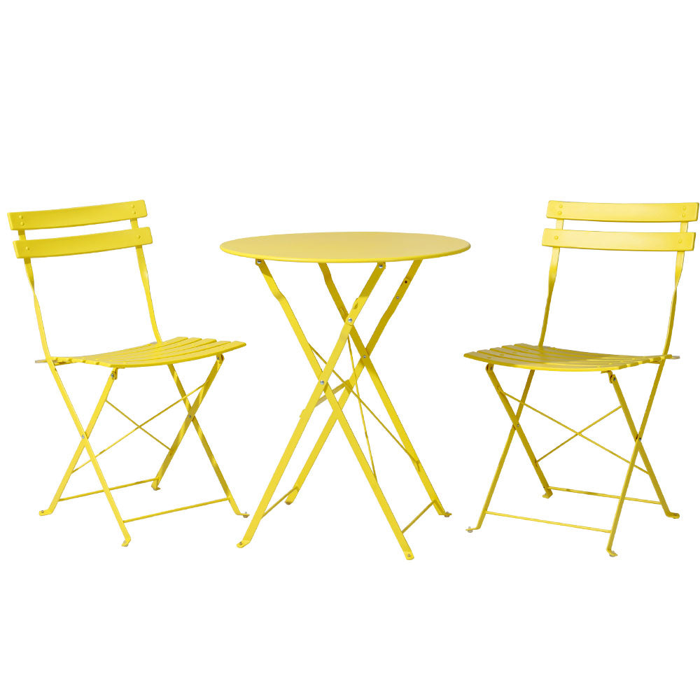 3PC Outdoor Bistro Set Steel Table and Chairs Patio Furniture Yellow