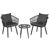3PC Outdoor Bistro Set Patio Furniture Lounge Setting Table and Chairs Grey
