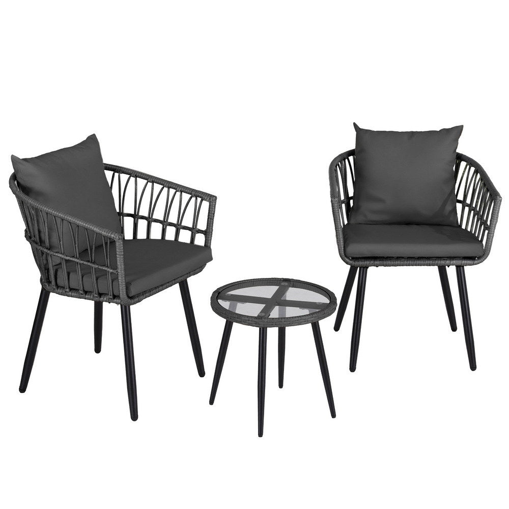 3PC Outdoor Bistro Set Patio Furniture Lounge Setting Table and Chairs Grey