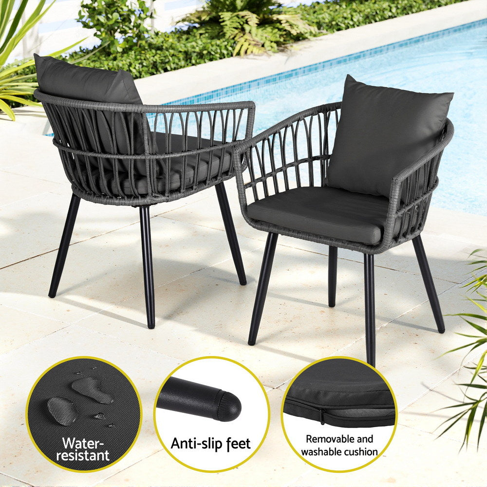 3PC Outdoor Bistro Set Patio Furniture Lounge Setting Table and Chairs Grey