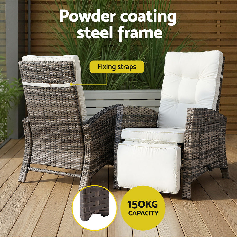 Outdoor Recliner Chairs Sun lounge Wicker Lounger Patio Furniture Adjustable Brown