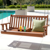 2-Seater Wooden Outdoor Swing Chair Porch Outdoor Patio Furniture Wooden Bench 2 Seat Cup Holder