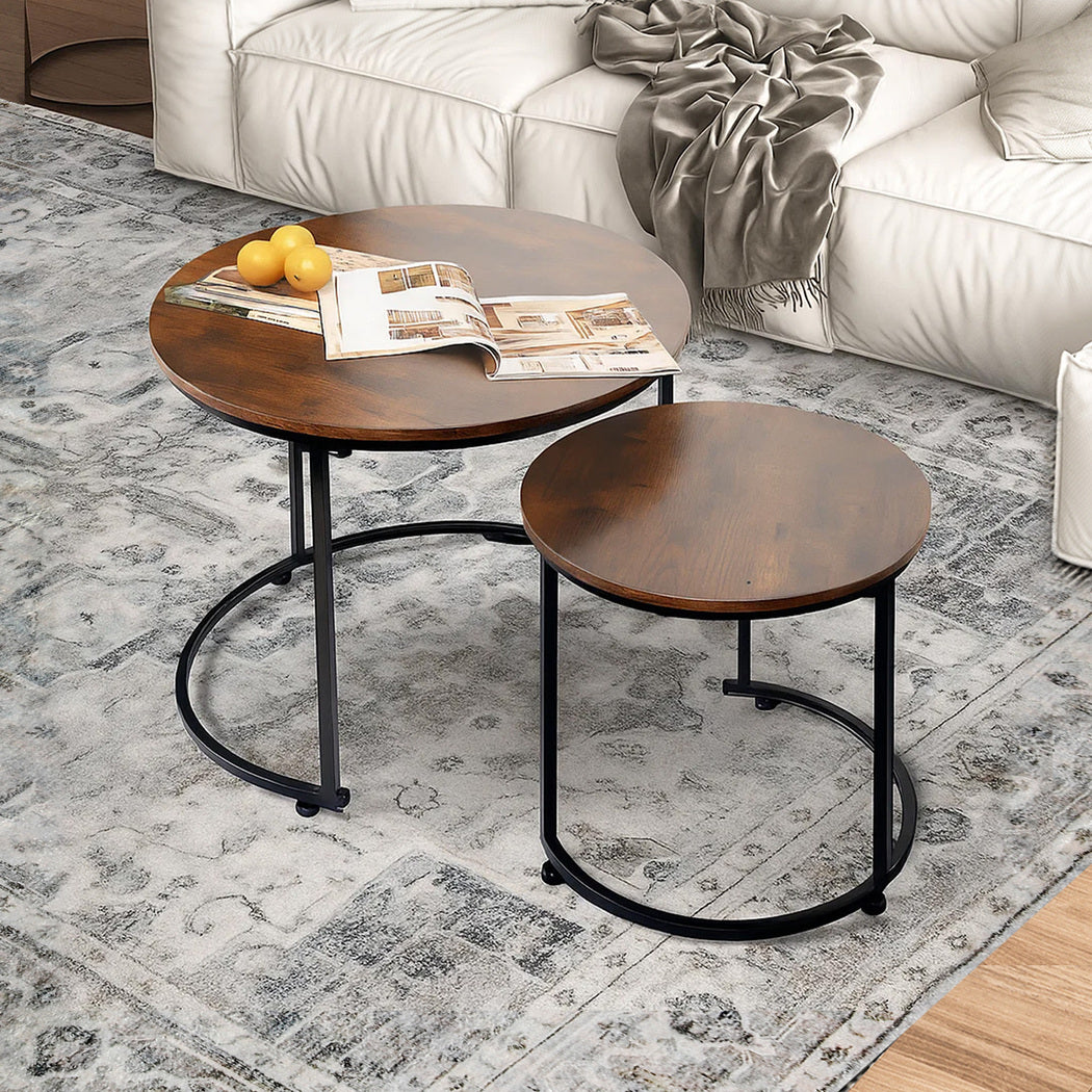 Round Nesting Table Coffee Table Wood Side Table-1984023719873482758