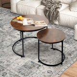 Round Nesting Table Coffee Table Wood Side Table-1984023719873482758
