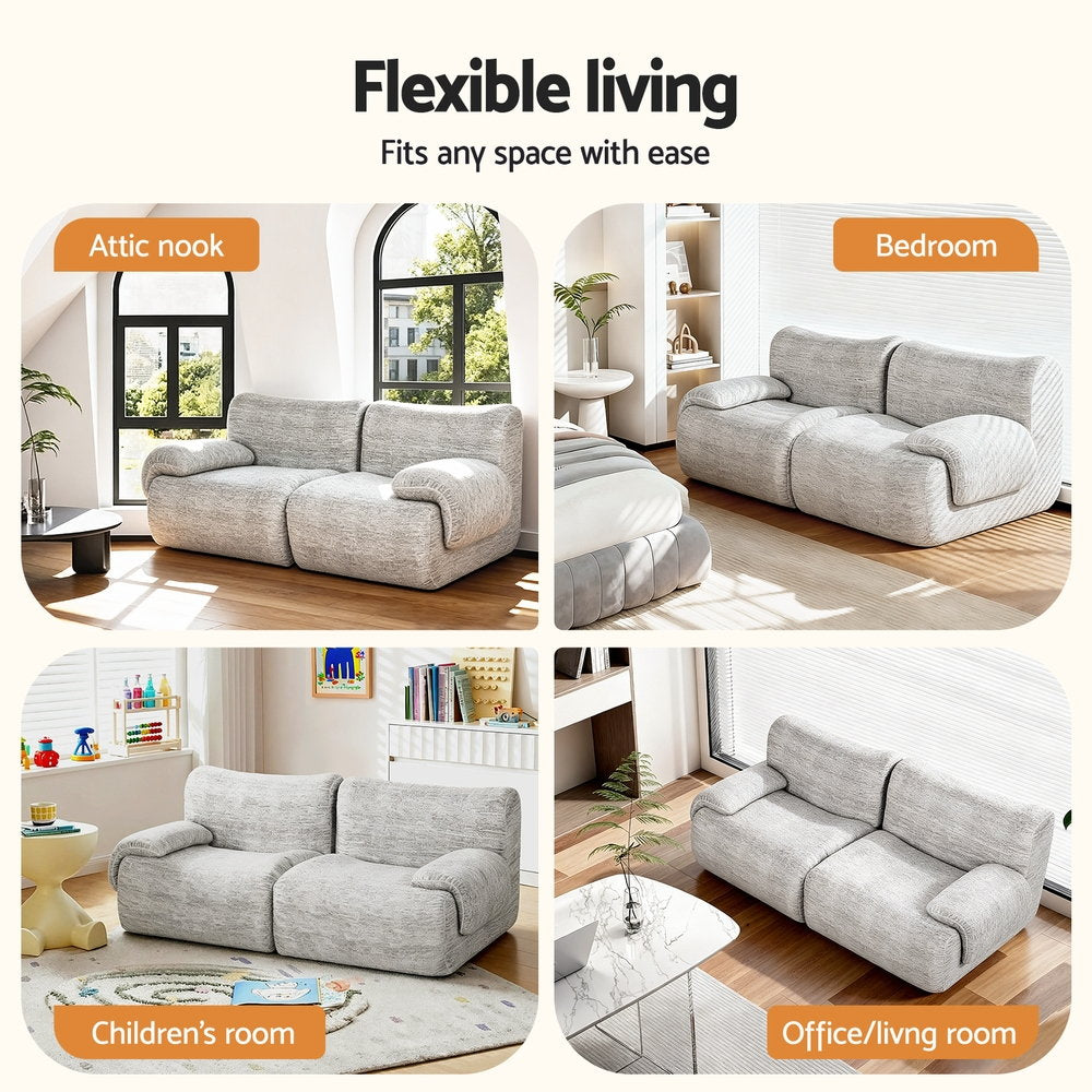 2 Seater Sofa Modular Sectional Sofas Couch Bed No Assembly Living Room Grey