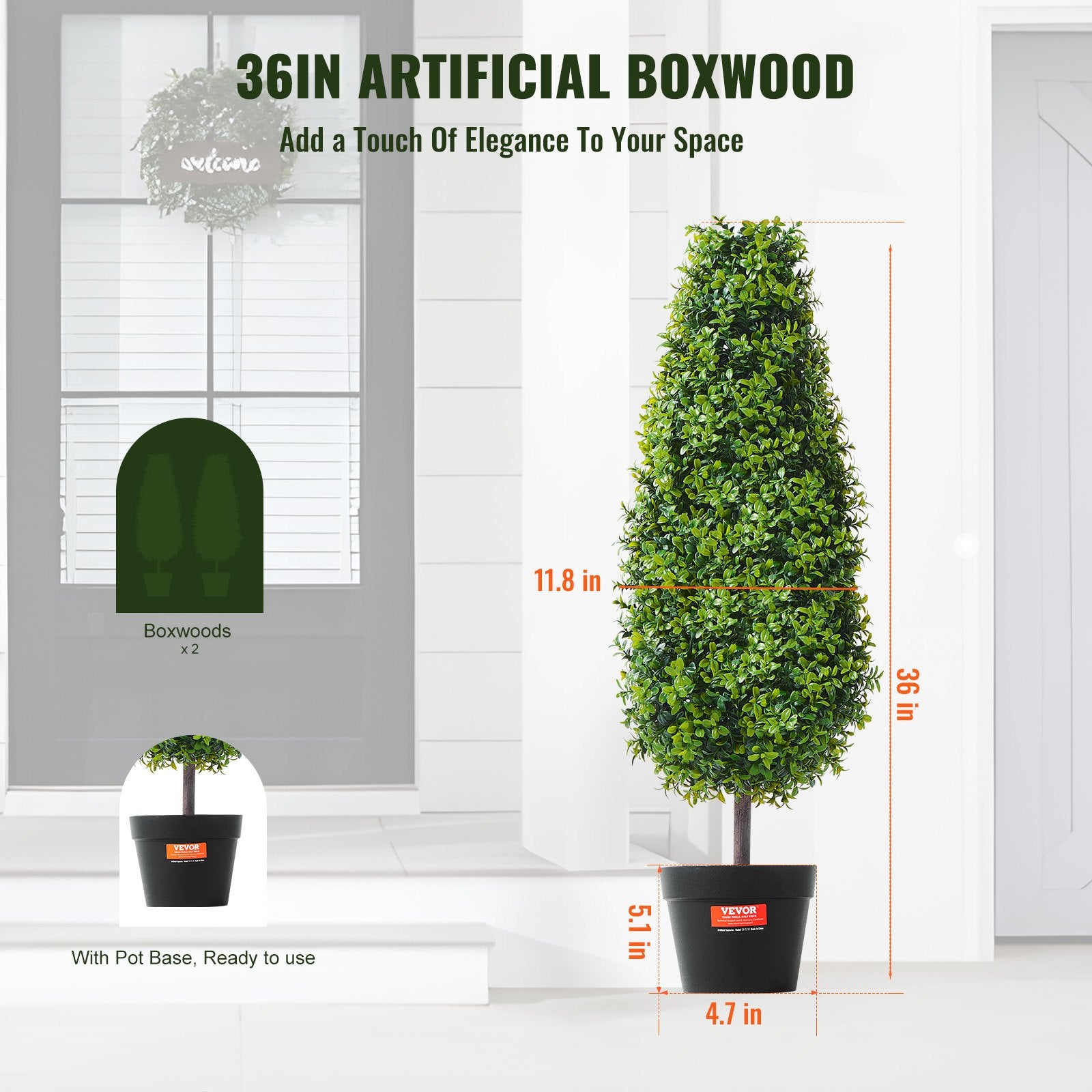 2 Pack Artificial Plants Boxwood Topiary Tree Faux Plant UV Decor In/Outdoor