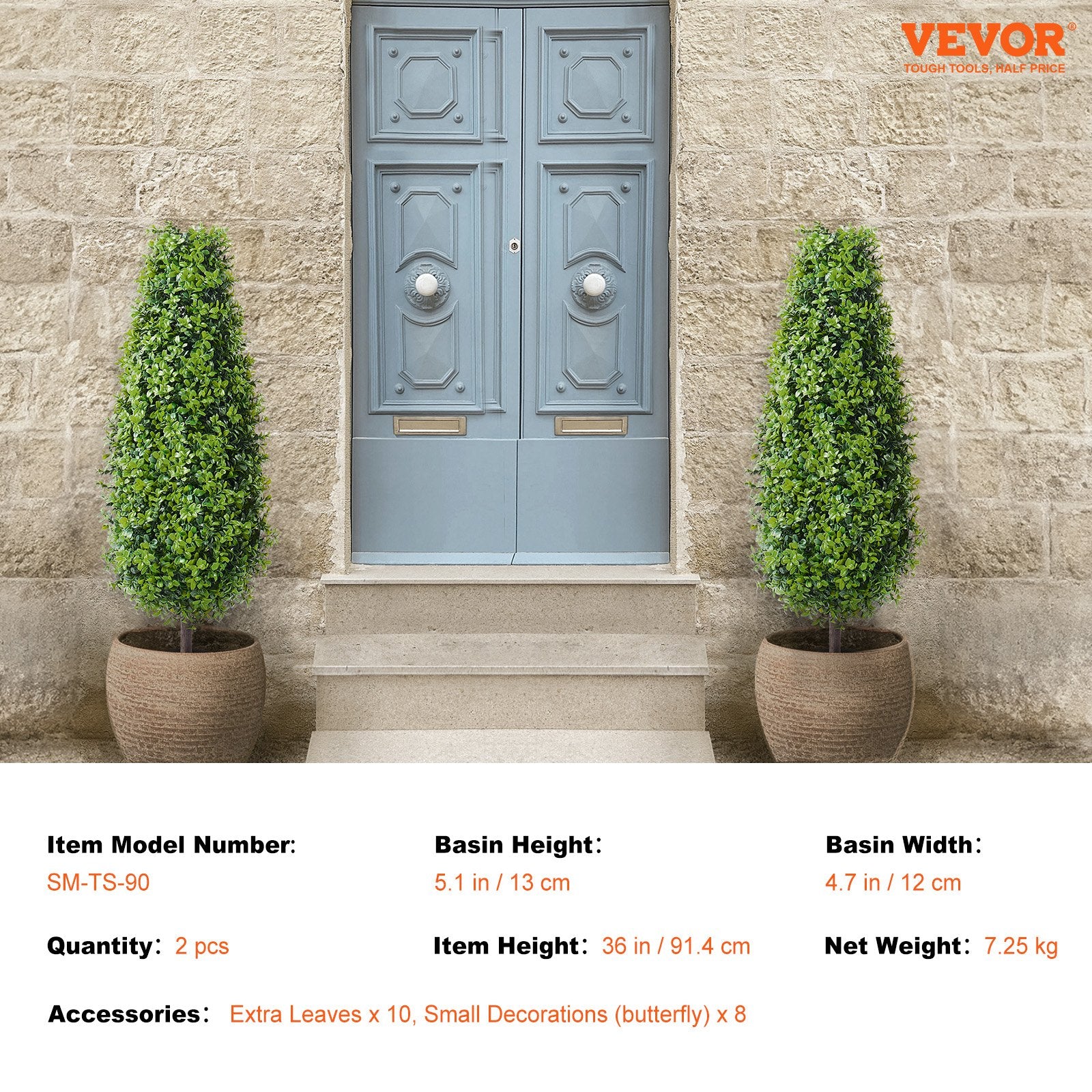 2 Pack Artificial Plants Boxwood Topiary Tree Faux Plant UV Decor In/Outdoor