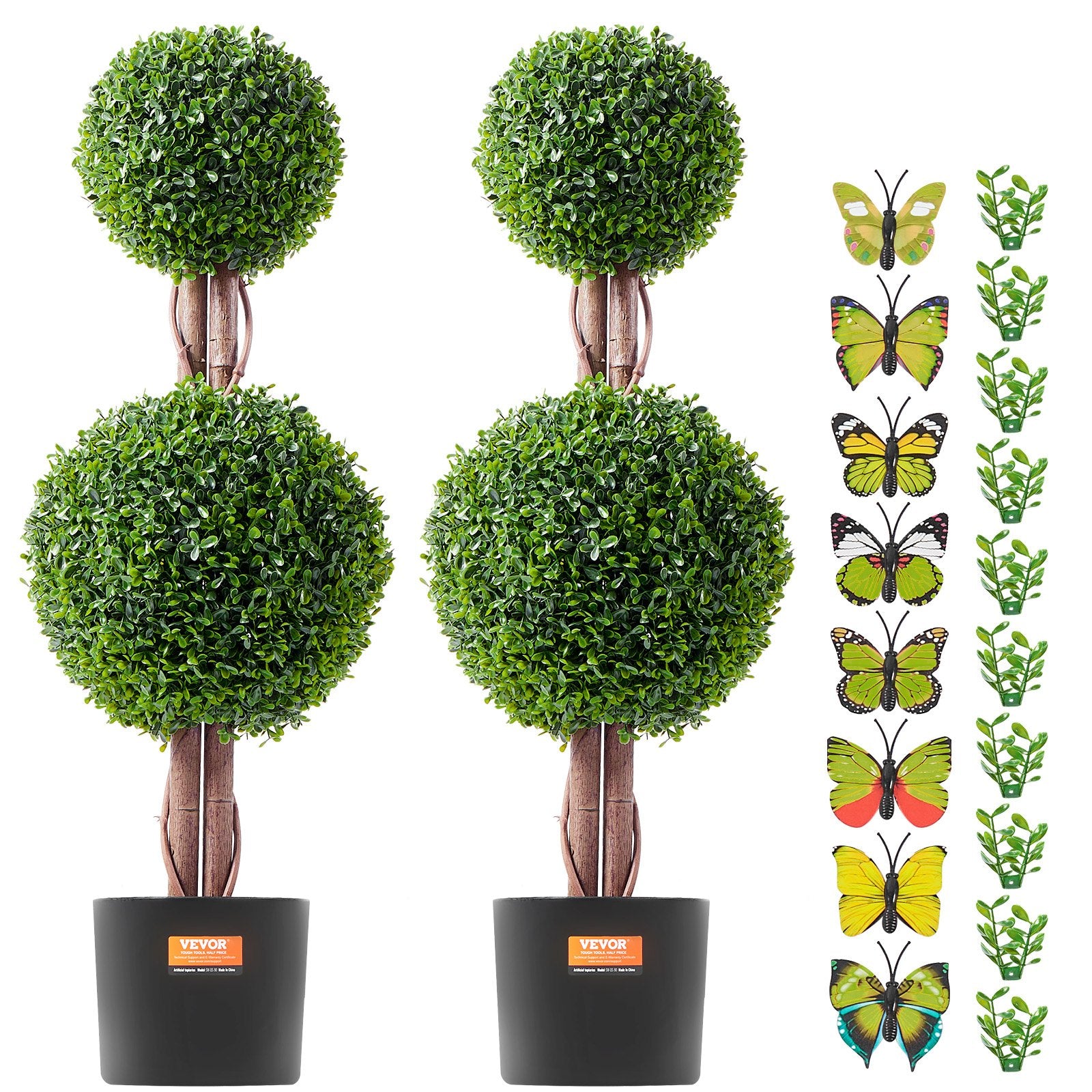 2 Pack 3ft Artificial Plants Sphere Boxwood Topiary Tree Faux Plant UV Decor In/Outdoor