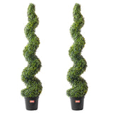 2 Pack Realistic Spiral Artificial Plants Boxwood Topiary Tree Faux  – 5ft Lifelike Decorative Sphere